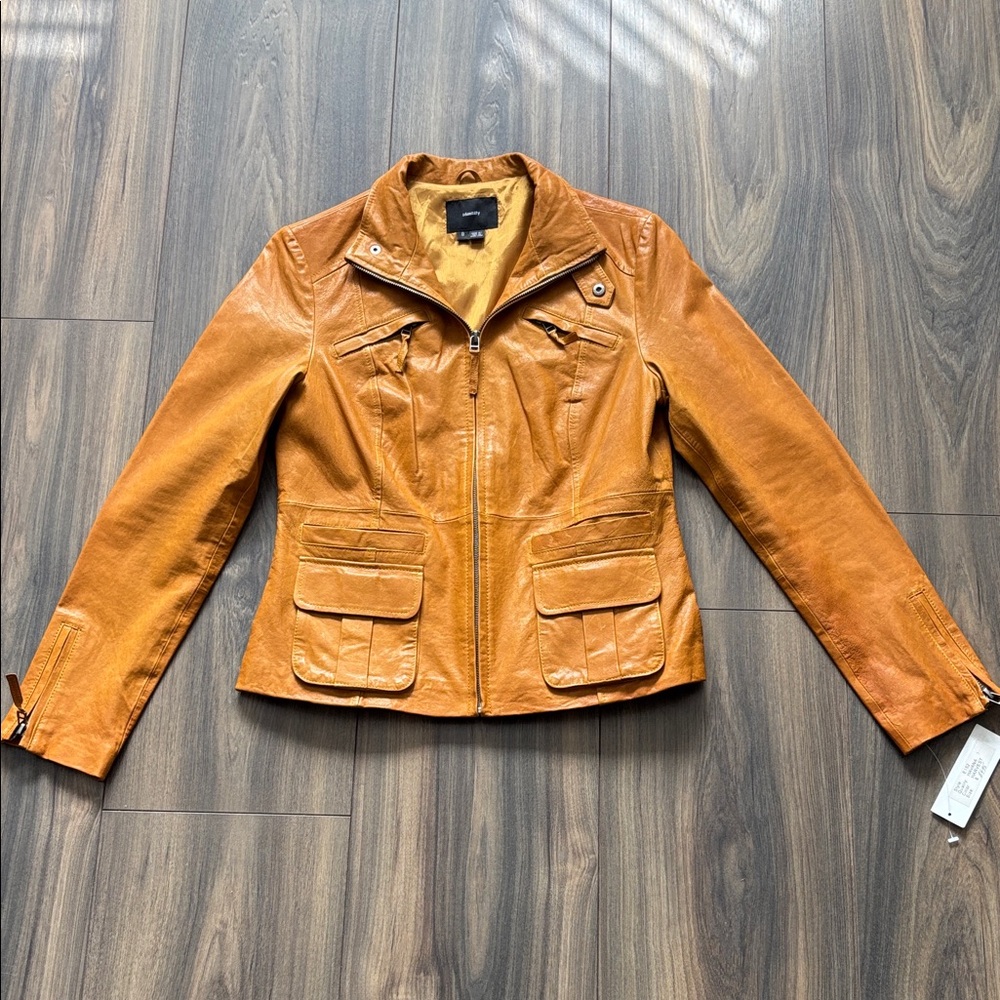 NWT-Stylish Women's Leather Jacket in Harvest Orange